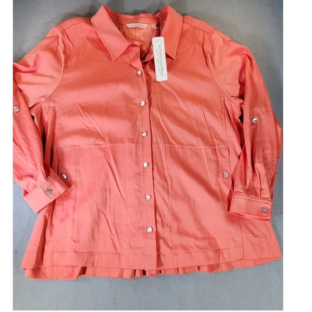 Soft Surroundings Thelma Tencel Shirt Hot Coral Button Front Blouse 1X NWT